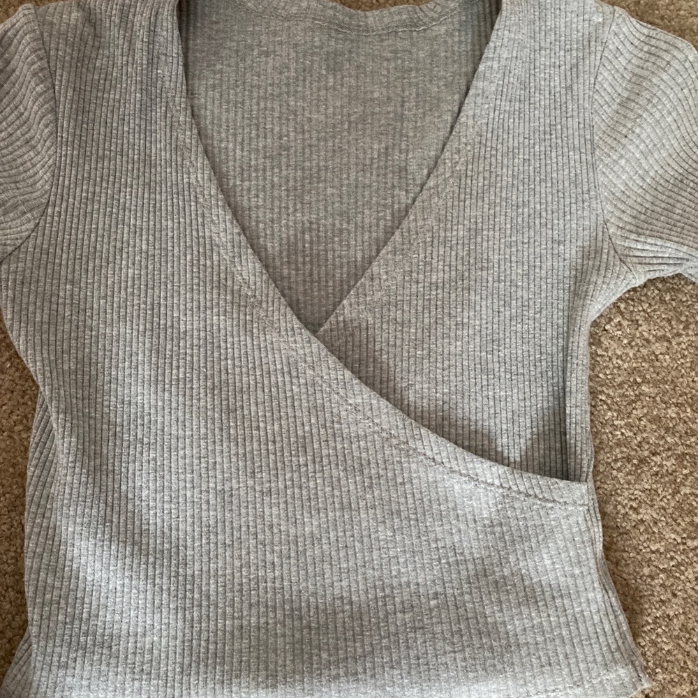 Shein grey v neck crop top